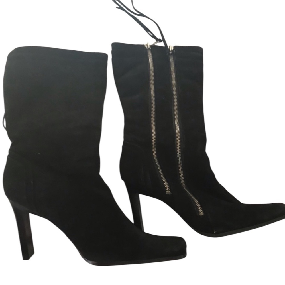 Classified size 10 black boots faux Suede heeled double zip NWOT